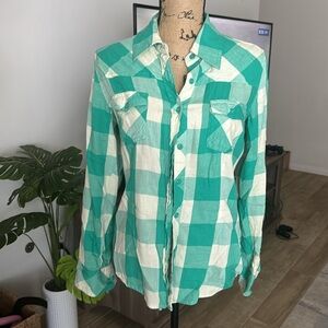 Thread & Supply Green and White Plaid Button Down Shirt